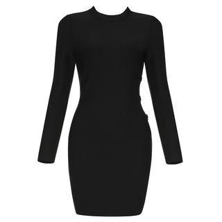 Long-sleeve Mock Neck Cut Out Mini Sheath Dress