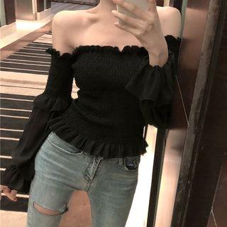 Long-sleeve Cold Shoulder Top Black - One Size