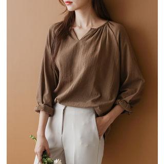 Notched-neckline Textured Blouse