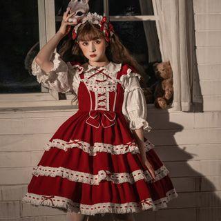 Wide Strap Ruffled Lace Trim A-line Dress