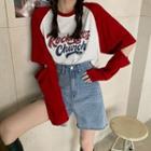 Lettering Long-sleeve Cropped Raglan T-shirt