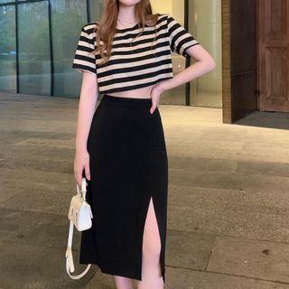 Short-sleeve Striped T-shirt / Midi Skirt