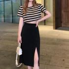 Short-sleeve Striped T-shirt / Midi Skirt