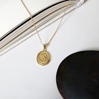 925 Sterling Silver Coin Pendant Necklace Gold - One Size