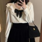 Fluffy Jacket / Ruffle Trim Sweater / A-line Skirt