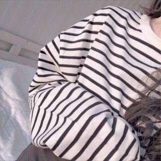 Round Neck Striped Sweatshirt Stripe - White - One Size