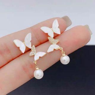 Butterfly Rhinestone Faux Pearl Alloy Dangle Earring
