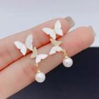 Butterfly Rhinestone Faux Pearl Alloy Dangle Earring