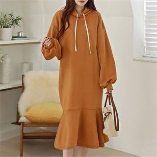 Ruffle-hem Maxi Hoodie Dress