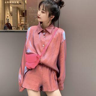 Satin Drop-shoulder Long-sleeve Shirt /