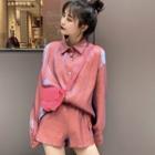 Satin Drop-shoulder Long-sleeve Shirt /