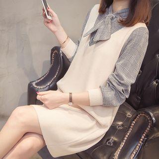 Long-sleeve Mock Two-piece Mini Knit Dress
