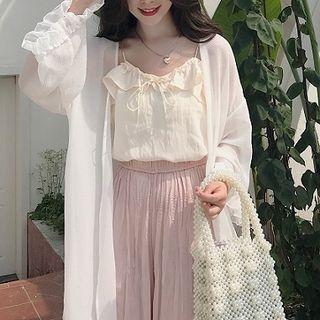 Ruffle Trim Camisole Top / Open-front Jacket
