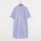 Rabbit Embroidered Short-sleeve Shirt Dress