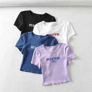 Embroidery Letter Lettuce Trim Top