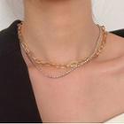 Chain Necklace Zircon Color Block Necklace - Gold & Silver - One Size