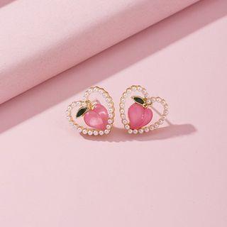 925 Sterling Silver Beaded Heart Peach Stud Earrings Pink - One Size