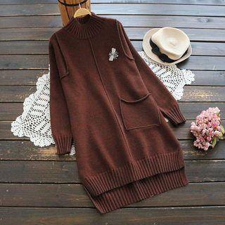 Mock Neck Embroidery Long Sweater