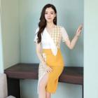 Short-sleeve Plaid Panel Sheath Dress