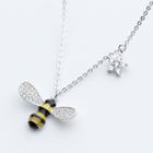 925 Sterling Silver Rhinestone Bee Pendant Necklace S925 Silver - Bee - One Size