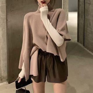 Turtleneck Asymmetric Knit Cape