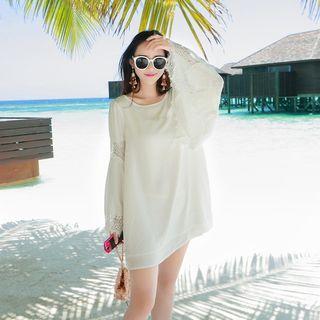 Ruffle Sleeve Lace Panel Chiffon Top