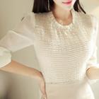 Faux-pearl Beaded Lace-panel Blouse