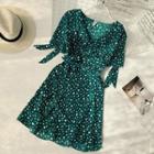 Short-sleeve Print A-line Wrap Dress