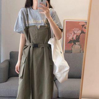 Set: Lettering T-shirt + Suspender Dress