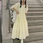 Puff-sleeve Maxi A-line Dress Cream Yellow - One Size