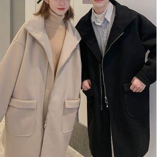 Plain Zip-up Long Coat