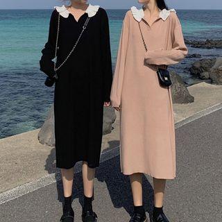 Ruffled Collar Midi Knit Dress