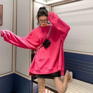 Long-sleeve Plain Sweatshirt Rose Pink - One Size