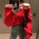 Asymmetric Buttoned Off-shoulder Sweater