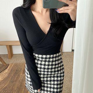 Wrap-front Ribbed Glam Top
