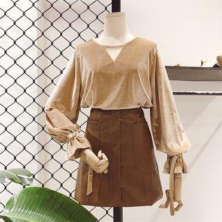Long-sleeve Cutout Velour Top