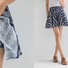Inset Shorts Drawcord Patterned Mini Skirt