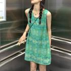 Sleeveless Tweed A-line Dress Green - One Size