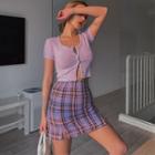 Checker High-waist Pencil Skirt