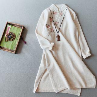 Long-sleeve Flower Embroidered Hanfu Knit Dress