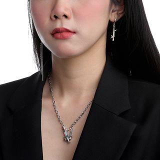Bamboo Resin Pendant Alloy Necklace / Asymmetrical Dangle Earring