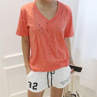Punch-detail Splash-ink T-shirt