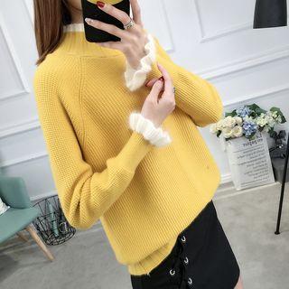 Mock Neck Ruffle Trim Sweater