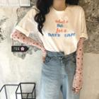 Long-sleeve Floral Sheer T-shirt Flower -white - One Size
