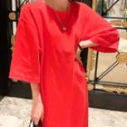 3/4-sleeve Linen Long T-shirt Dress