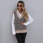 Houndstooth V Neck Knit Vest