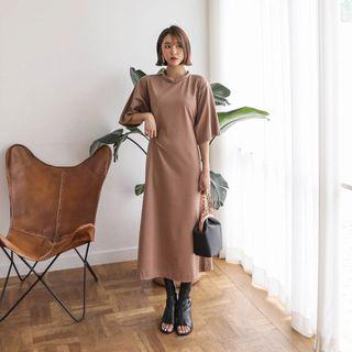 3/4-sleeve Cutout-back Midi Dress