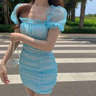 Short-sleeve Frill Trim Lace Dress As Shown In Figure - One Size