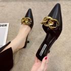 Chain Accent Pointy-toe Kitten Heel Mules