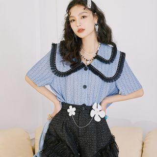 Short-sleeve Blouse / Mesh Ruffled Shorts